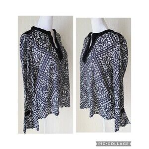 Lucky Brand Velvet Tunic Women Small Embroidered Boho Black Aztec NWT Modal Bell